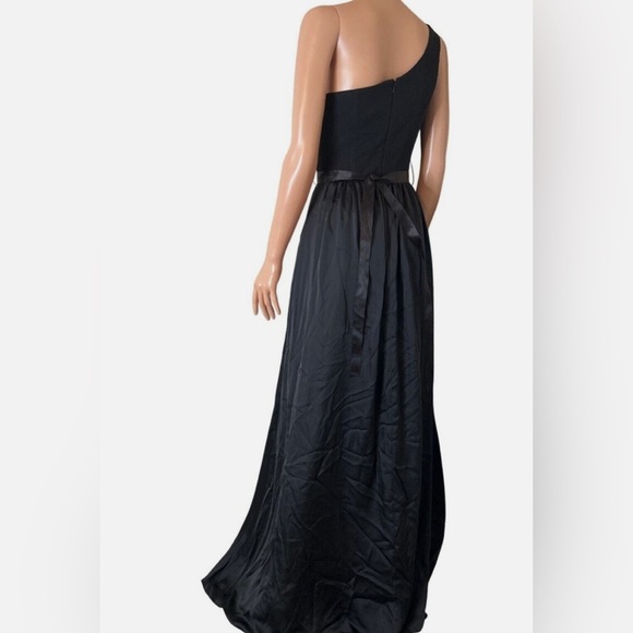 White by Vera Wang Formal Black One-Shoulder Dress with Sash in Ebony Si… - Picture 4 of 14